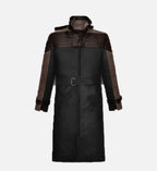 Men's Black and Brown Leather Trench Coat