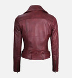Women's Asymmetrical  Motorcycle Maroon Leather Jacket