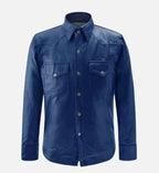 Men's Rich Blue Leather Trucker Jacket