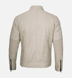Men's Beige Cafe Racer Leather Jacket
