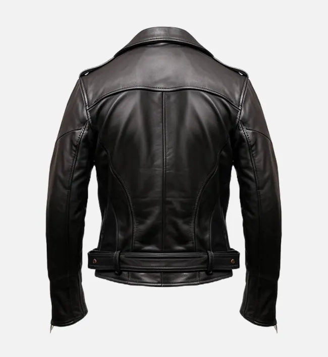 Men's Black Biker Genuine Leather Jacket
