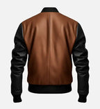 Men's Black and Brown Bomber Leather Jacket
