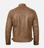 Men's Cafe Racer Camel Brown Leather Jacket
