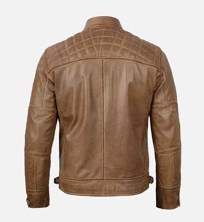 Men's Cafe Racer Camel Brown Leather Jacket
