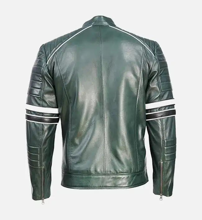 Men's Dark Green Motorcycle Leather Jacket
