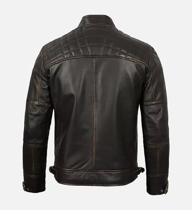 Men's Cafe Racer Distressed Brown Leather Jacket
