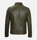 Mens Olive Green Real Leather Trucker Jacket
