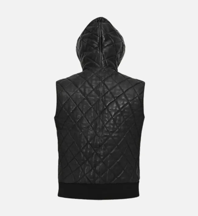 Men's Black Hooded Leather Vest
