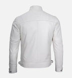 Men's Classic White Leather Cafe Racer Jacket