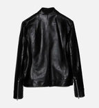 Men's Band Collar Biker Leather Jacket
