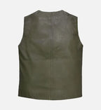 Men's Green Washed and Wax Leather Vest
