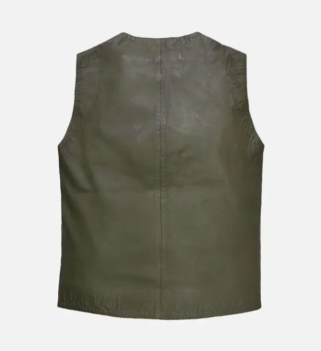 Men's Green Washed and Wax Leather Vest
