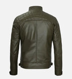 Mens Olive Green Leather Cafe Racer Jacket