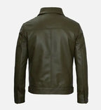 Men's Olive Green Real Leather Harrington Jacket
