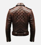 Men's Quilted Biker Brown Leather Jacket
