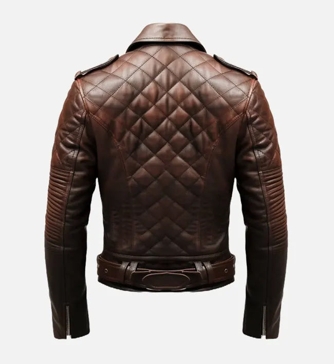Men's Quilted Biker Brown Leather Jacket
