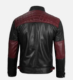 Men's Quilted Cafe Racer Black and Maroon Leather Jacket

