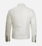Men's Cafe Racer White Leather Jacket
