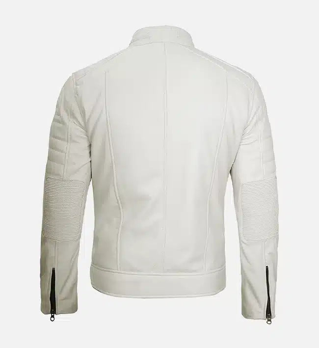 Men's Cafe Racer White Leather Jacket
