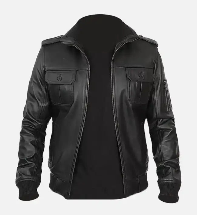 Mens vintage leather bomber jacket

