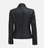 Women black trucker leather jacket
