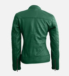 women stylish green quilted premium leather jacket
