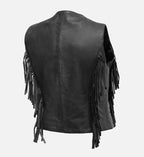 Women's Black Leather Motorcycle Vest
