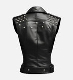 Women's Black Stylish Biker Style Leather Vest
