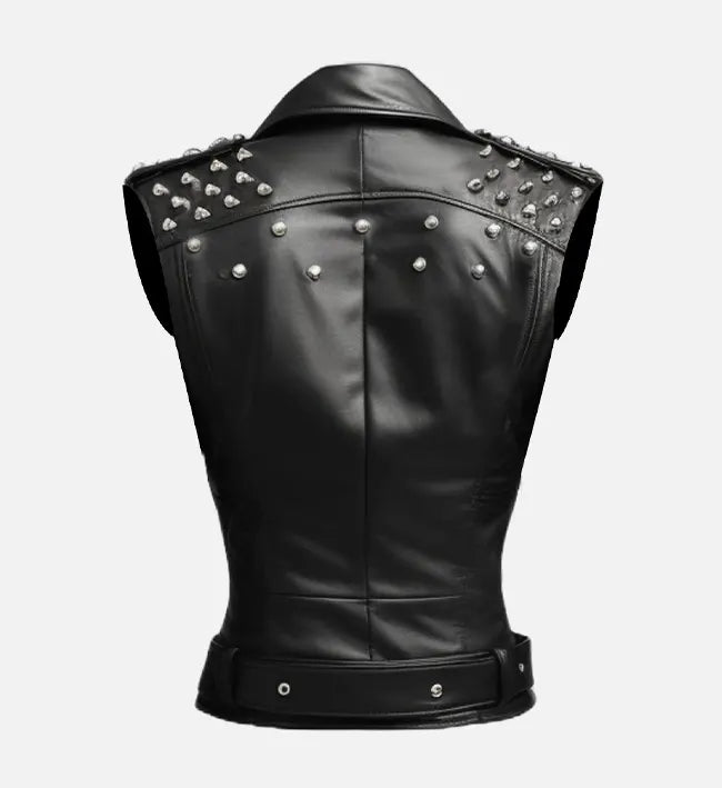 Women's Black Stylish Biker Style Leather Vest
