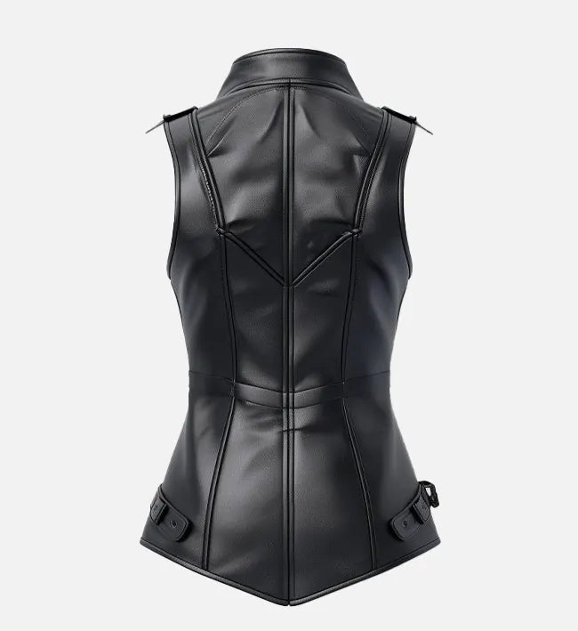 Womens Stylish Black Leather Vest