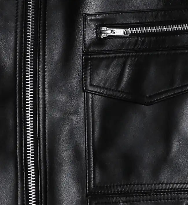 Womens biker band collar leather jackets
