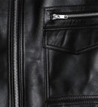 Womens biker band collar leather jackets
