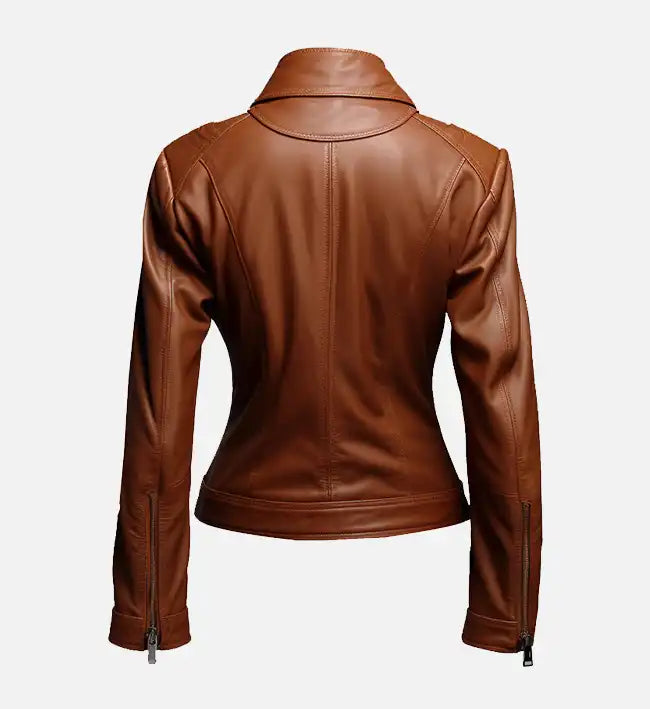 Womens brown leather cafe racer jacket