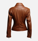 Womens brown leather cafe racer jacket