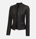 Womens leather cafe racer black jacket
