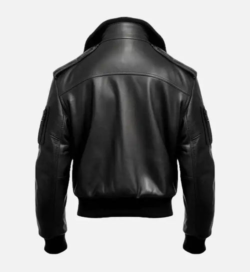 aviator black leather mens bomber jacket