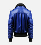 aviator blue leather mens bomber jacket