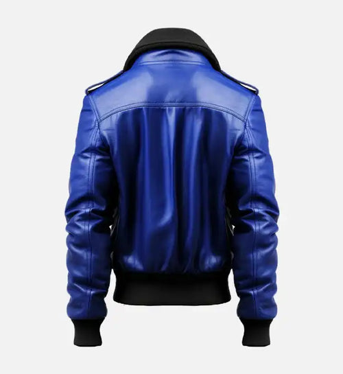 aviator blue leather mens bomber jacket