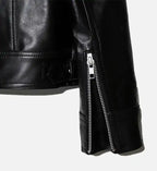 biker leather jacket with band collar for men
