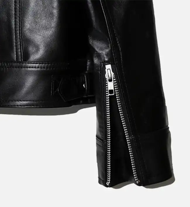 biker leather jacket with band collar for men
