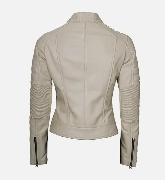beige cafe racer leather jacket for womens
