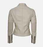 beige cafe racer leather jacket for womens
