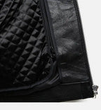 biker leather jacket with band collar for men
