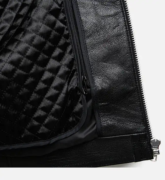 biker leather jacket with band collar for men
