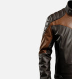 black and brown biker leather jacket for men