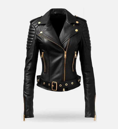 black biker leather jacket for women

