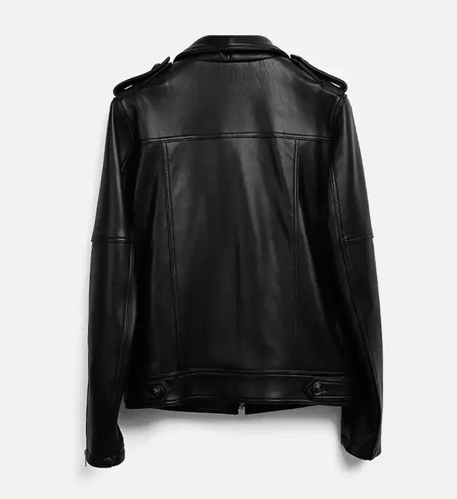 black biker leather jacket with zip up for men