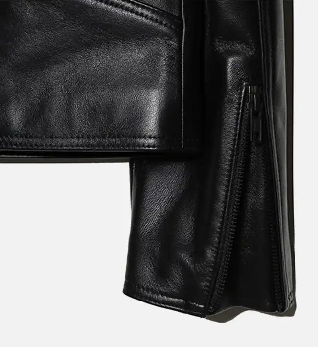 mens black zipper biker leather jacket
