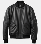 Black Bomber Leather Jacket for Men