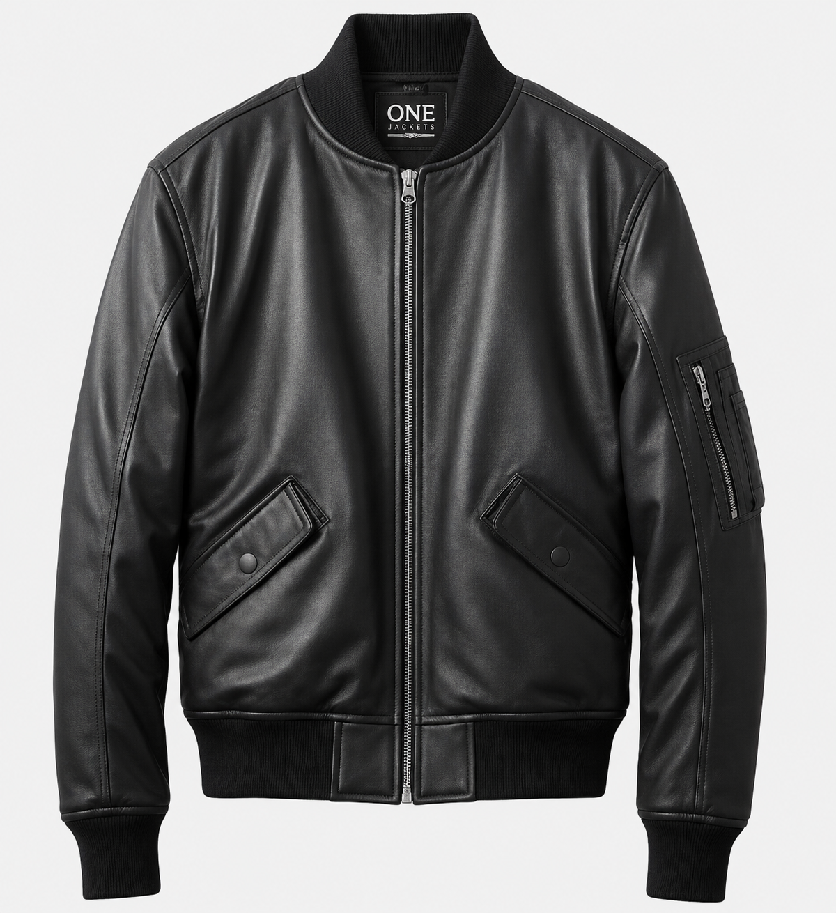Black Bomber Leather Jacket for Men